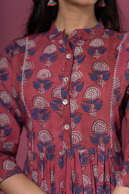ROSE WINE BLOCK PRINTED KURTA SET-KS448