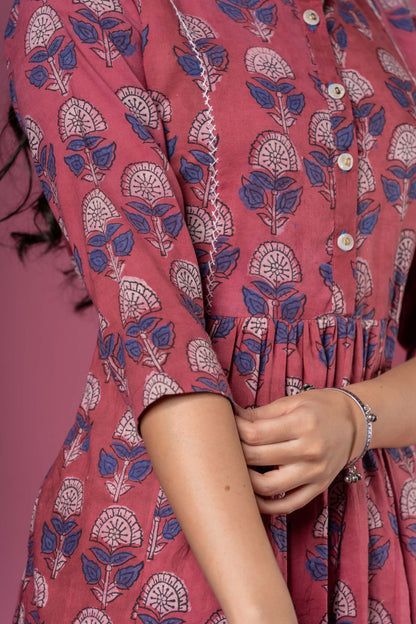 ROSE WINE BLOCK PRINTED KURTA SET-KS448