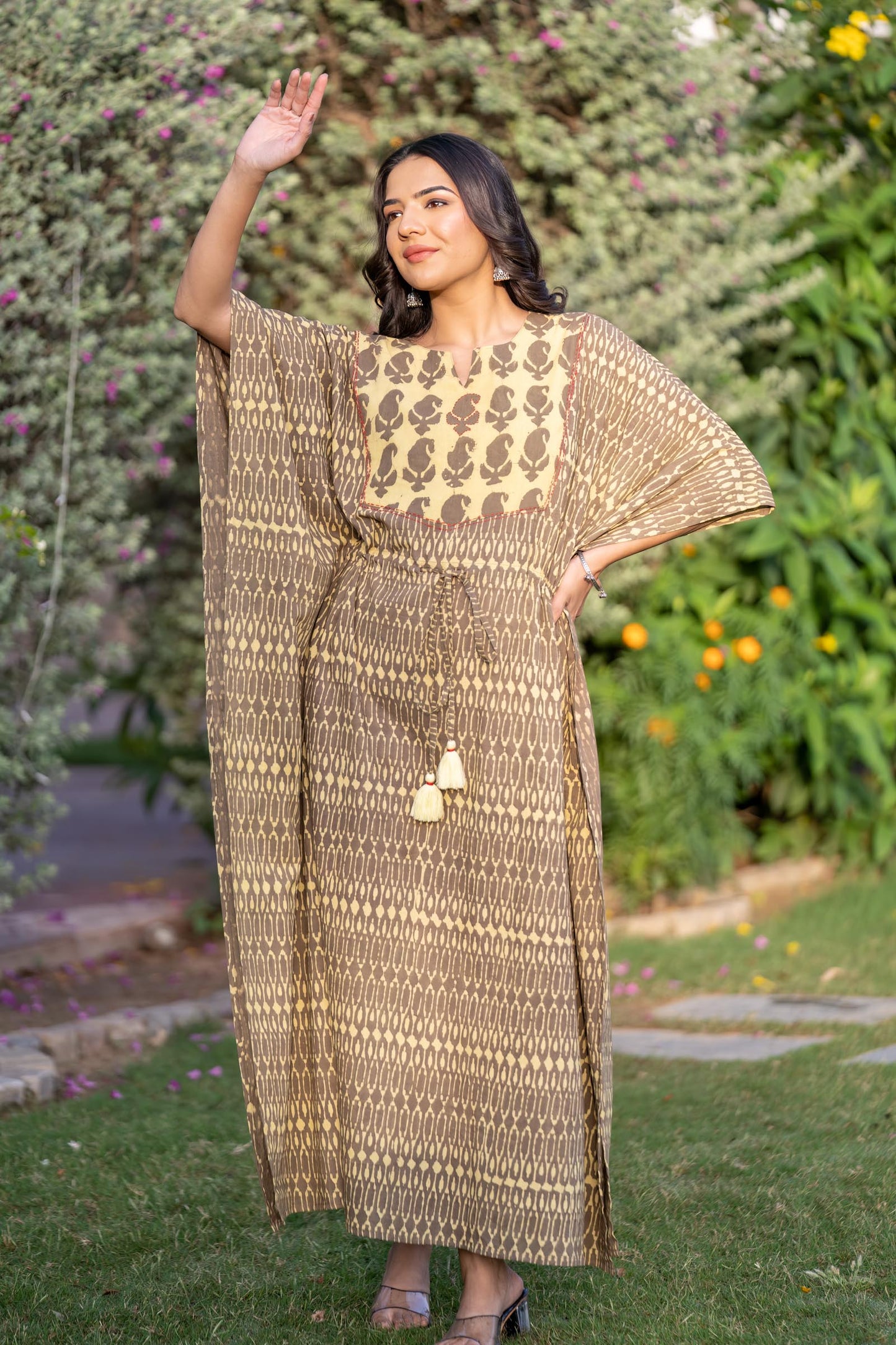 BAGRU GREY BLOCK PRINTED KAFTAN-NVK413