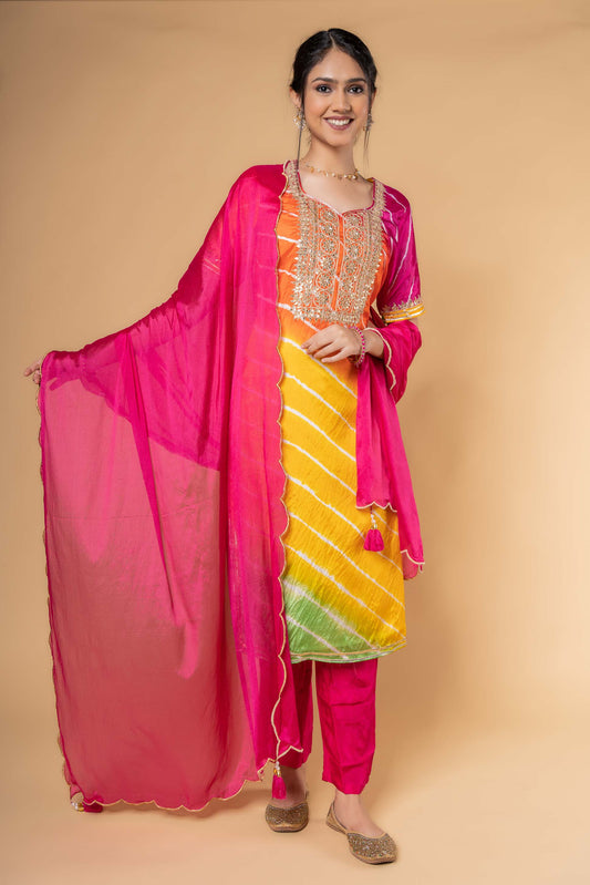 MULTICOLOR LEHARIYA GOTAPATTI DUPATTA SET-KS441