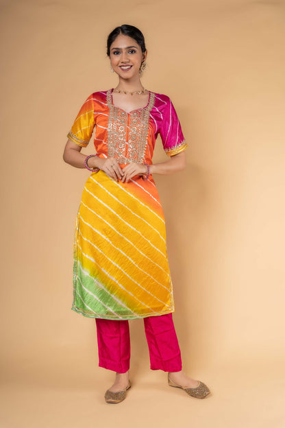 MULTICOLOR LEHARIYA GOTAPATTI DUPATTA SET-KS441