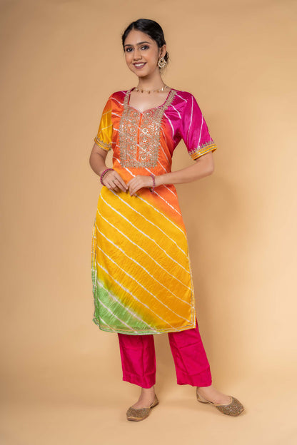 MULTICOLOR LEHARIYA GOTAPATTI DUPATTA SET-KS441