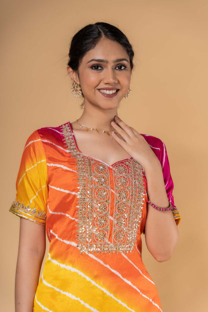MULTICOLOR LEHARIYA GOTAPATTI DUPATTA SET-KS441