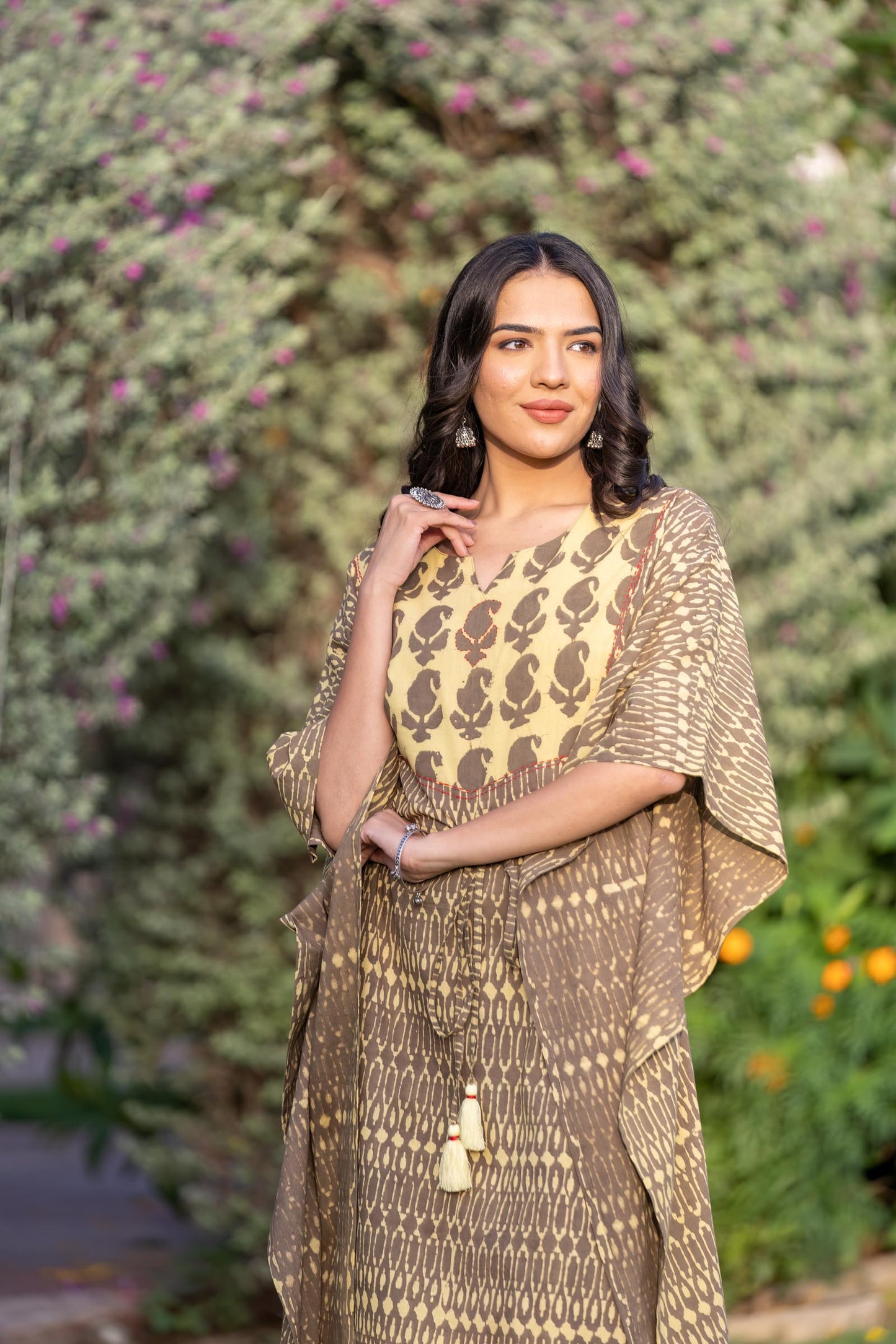 BAGRU GREY BLOCK PRINTED KAFTAN-NVK413