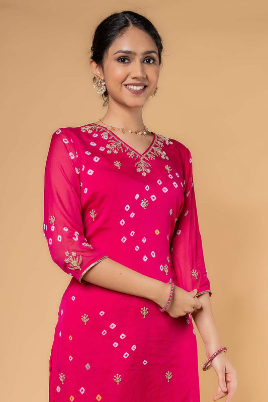 Pink Hand Embroidery Kurta -KS495