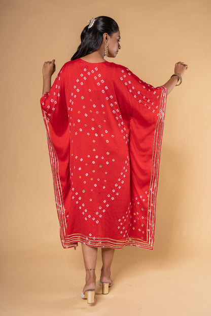 RED BANDHEJ HAND WORK KAFTAN-NVK320