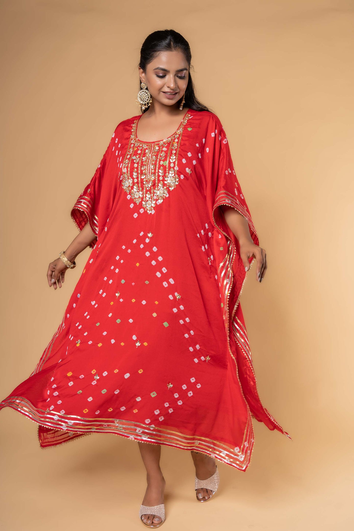 RED BANDHEJ HAND WORK KAFTAN-NVK320