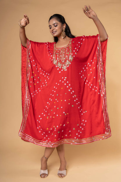 RED BANDHEJ HAND WORK KAFTAN-NVK320