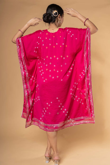 PINK BANDHEJ HAND WORK KAFTAN-NVK321