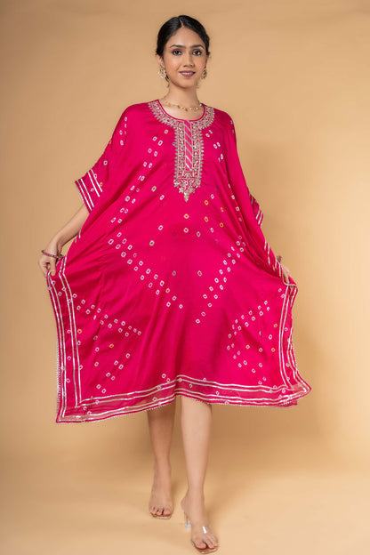PINK BANDHEJ HAND WORK KAFTAN-NVK321