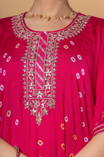 PINK BANDHEJ HAND WORK KAFTAN-NVK321