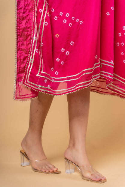 PINK BANDHEJ HAND WORK KAFTAN-NVK321