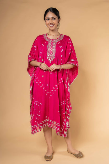 PINK BANDHEJ HAND WORK KAFTAN-NVK321