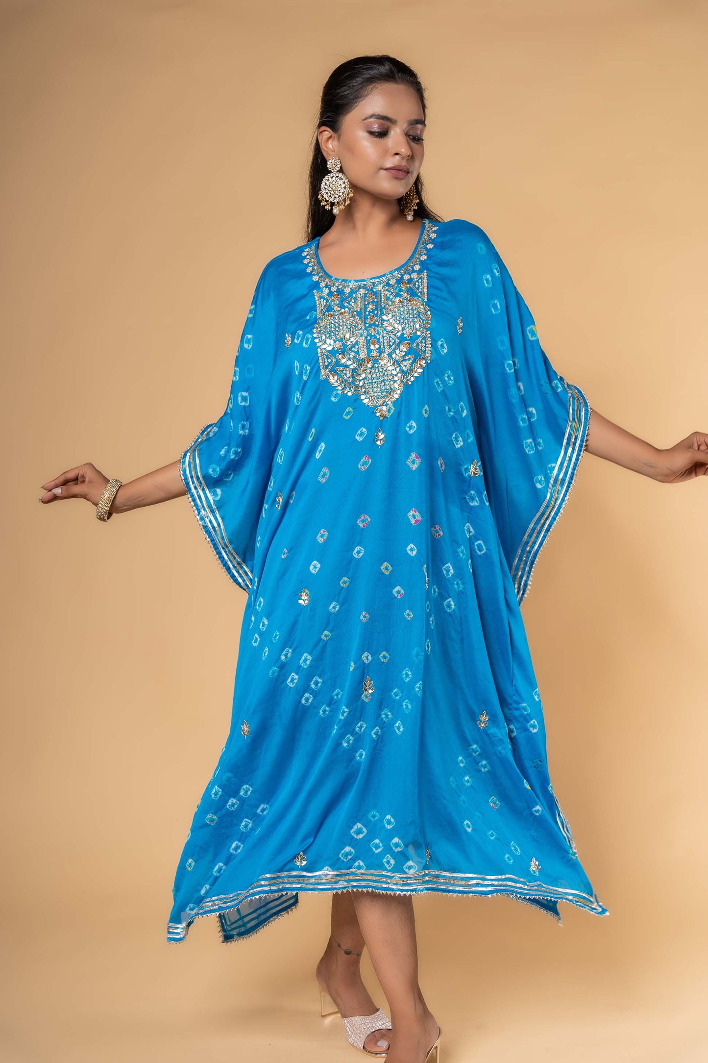 BLUE BANDHEJ HAND WORK KAFTAN-NVK322