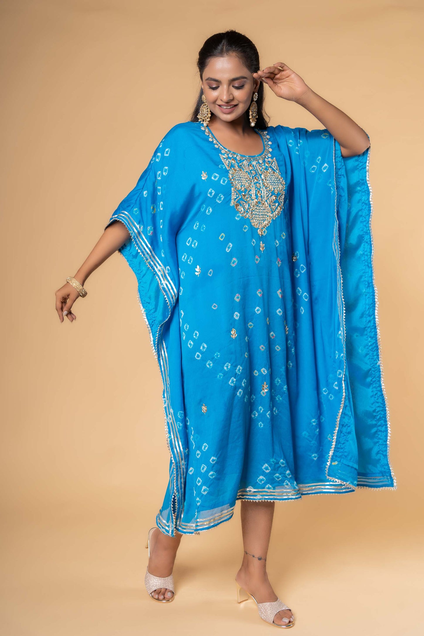 BLUE BANDHEJ HAND WORK KAFTAN-NVK322