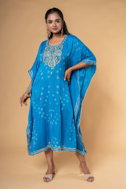 BLUE BANDHEJ HAND WORK KAFTAN-NVK322