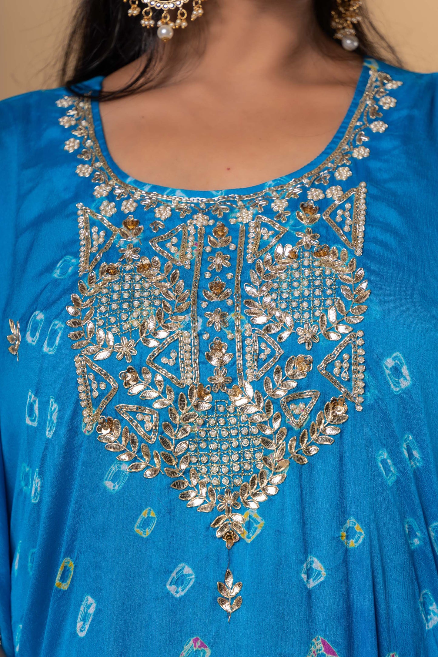 BLUE BANDHEJ HAND WORK KAFTAN-NVK322