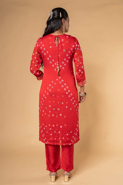 Red Hand Embroidery Kurta Set-KS433