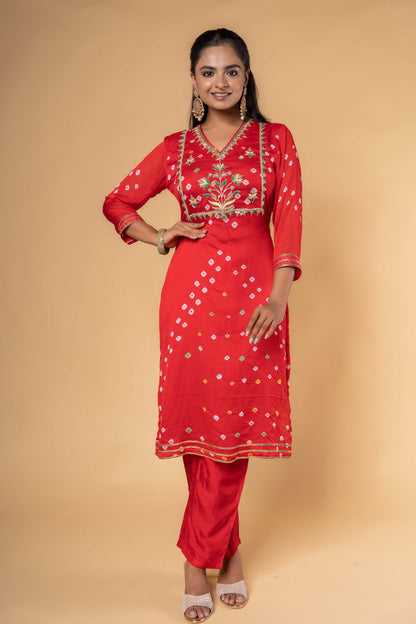 Red Hand Embroidery Kurta Set-KS433