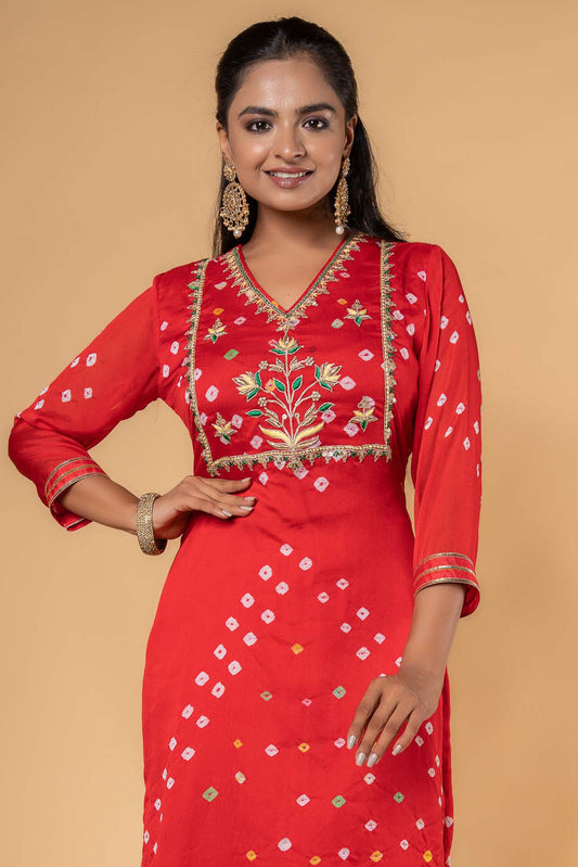 Red Hand Embroidery Kurta -KS500