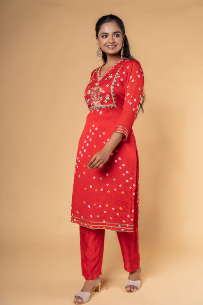 Red Hand Embroidery Kurta -KS500