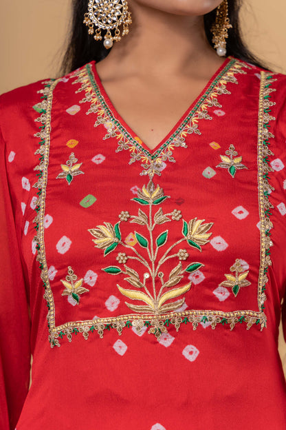 Red Hand Embroidery Kurta Set-KS433