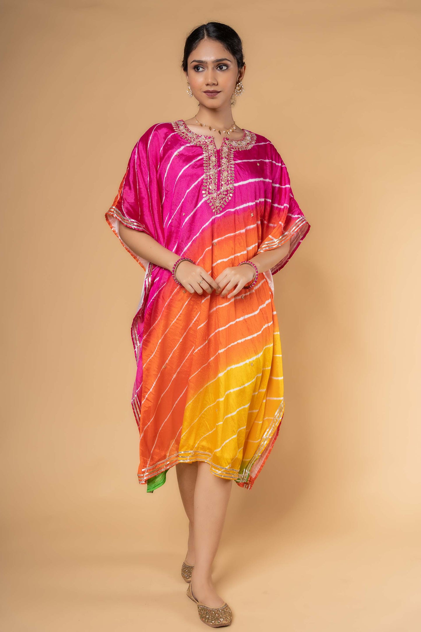 MULTICOLOR LEHARIYA HAND WORK KAFTAN-NVK323