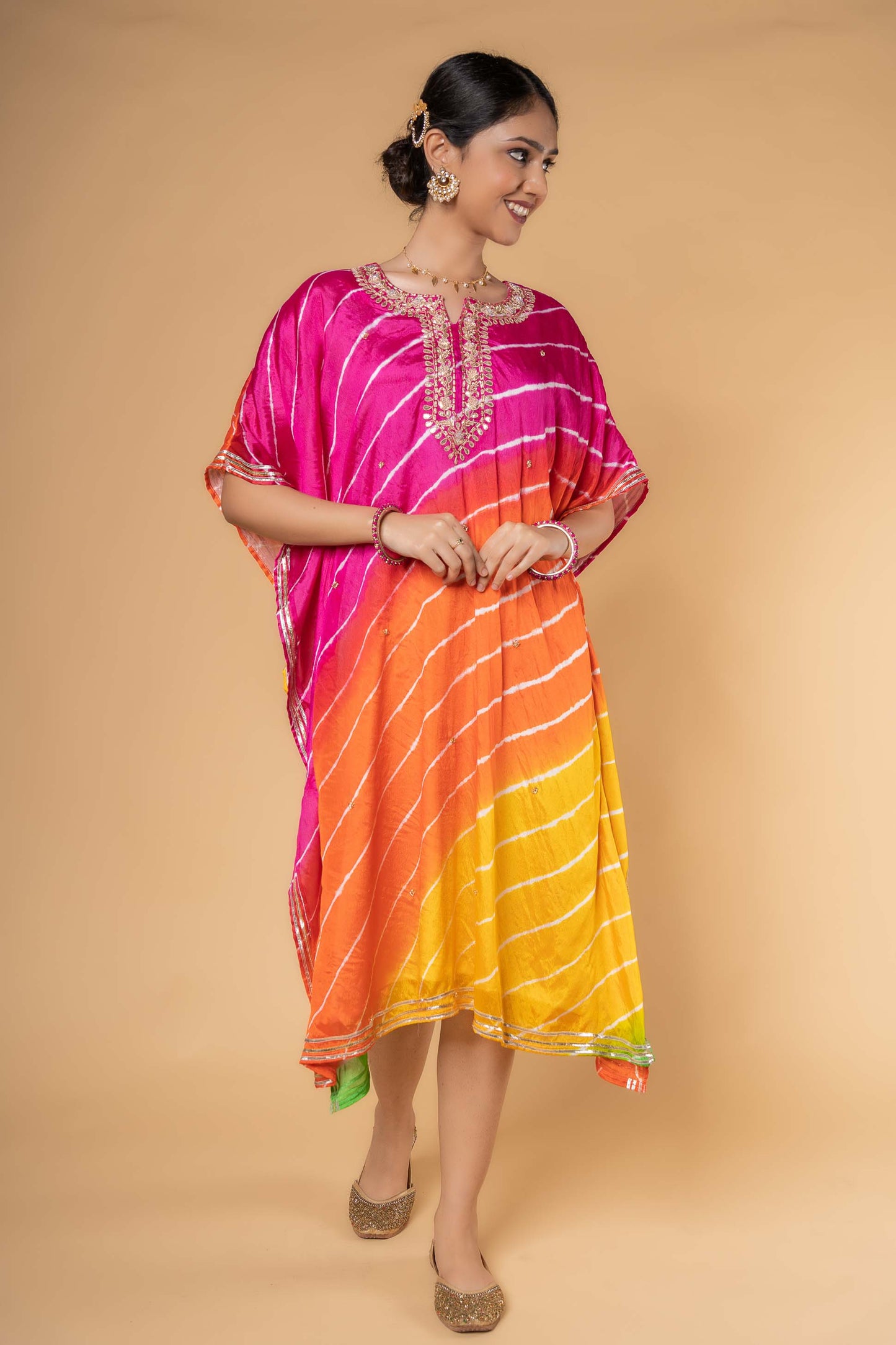 MULTICOLOR LEHARIYA HAND WORK KAFTAN-NVK323