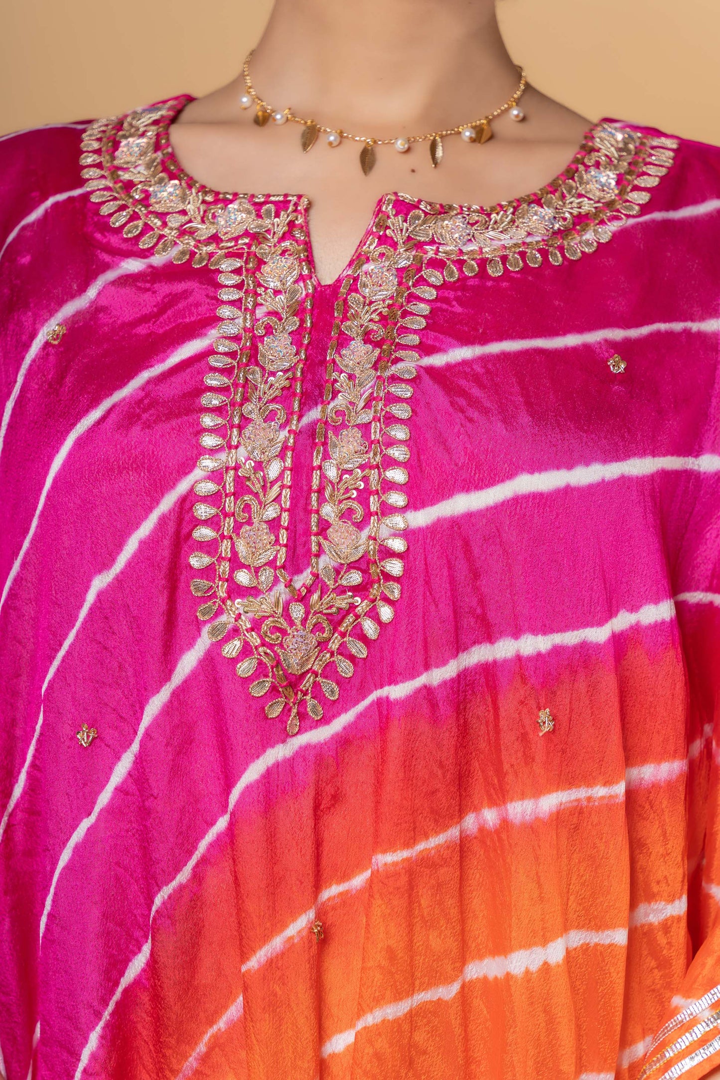 MULTICOLOR LEHARIYA HAND WORK KAFTAN-NVK323