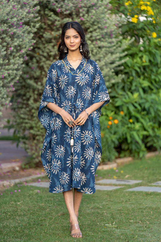 BAGRU INDIGO BLOCK PRINTED KAFTAN-NVK417