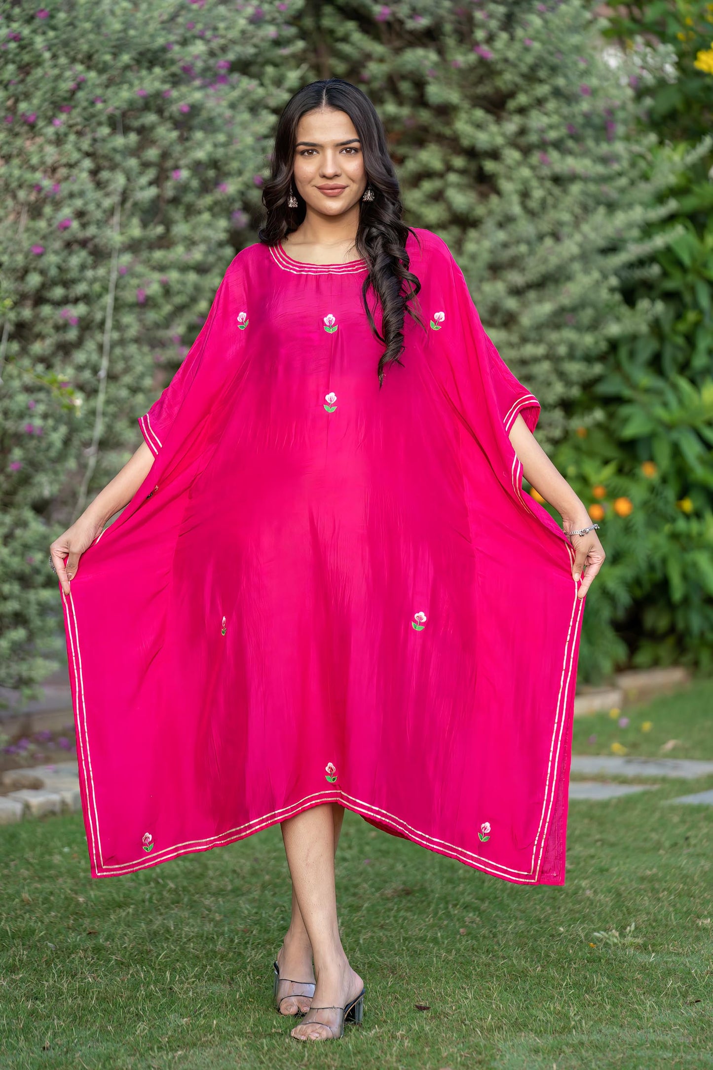 PINK EMBROIDERED DOLA SILK KAFTAN-NVK407