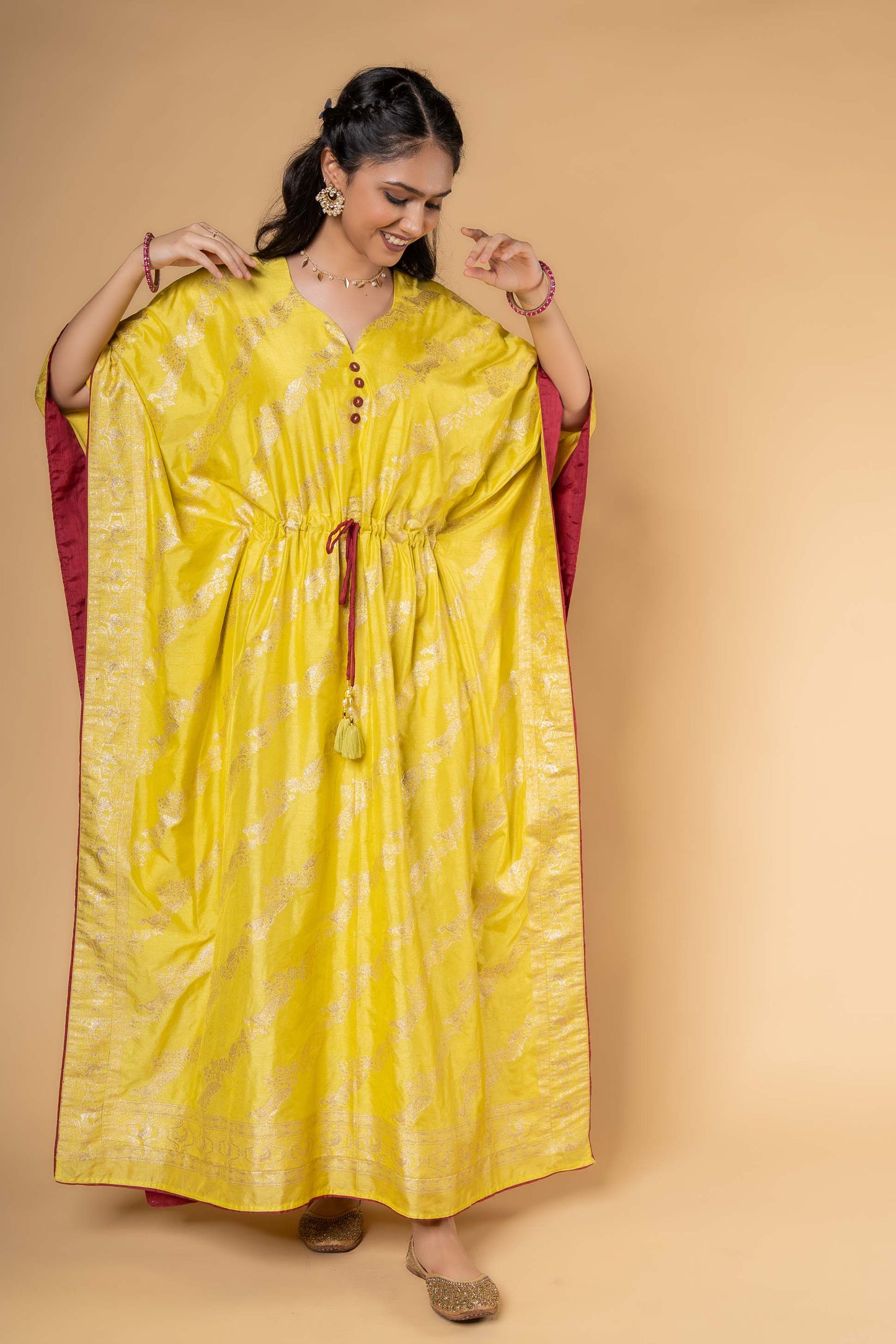 MUSTARD YELLOW ZARI KAFTAN-NVK324