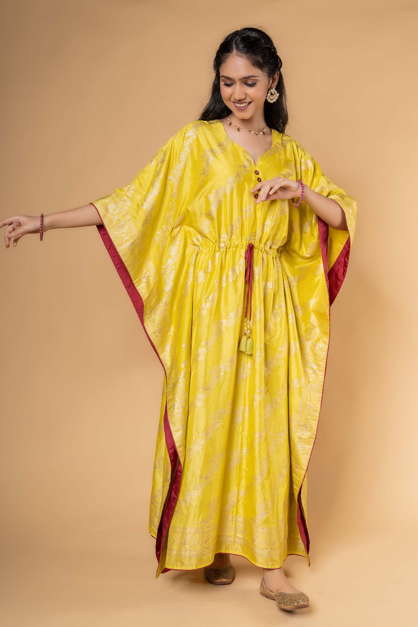 MUSTARD YELLOW ZARI KAFTAN-NVK324