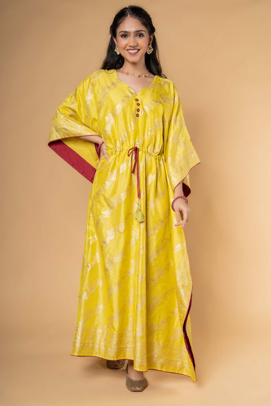 MUSTARD YELLOW ZARI KAFTAN-NVK324