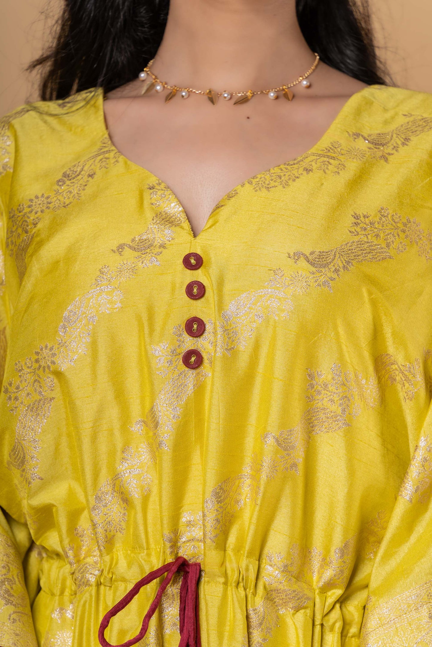 MUSTARD YELLOW ZARI KAFTAN-NVK324