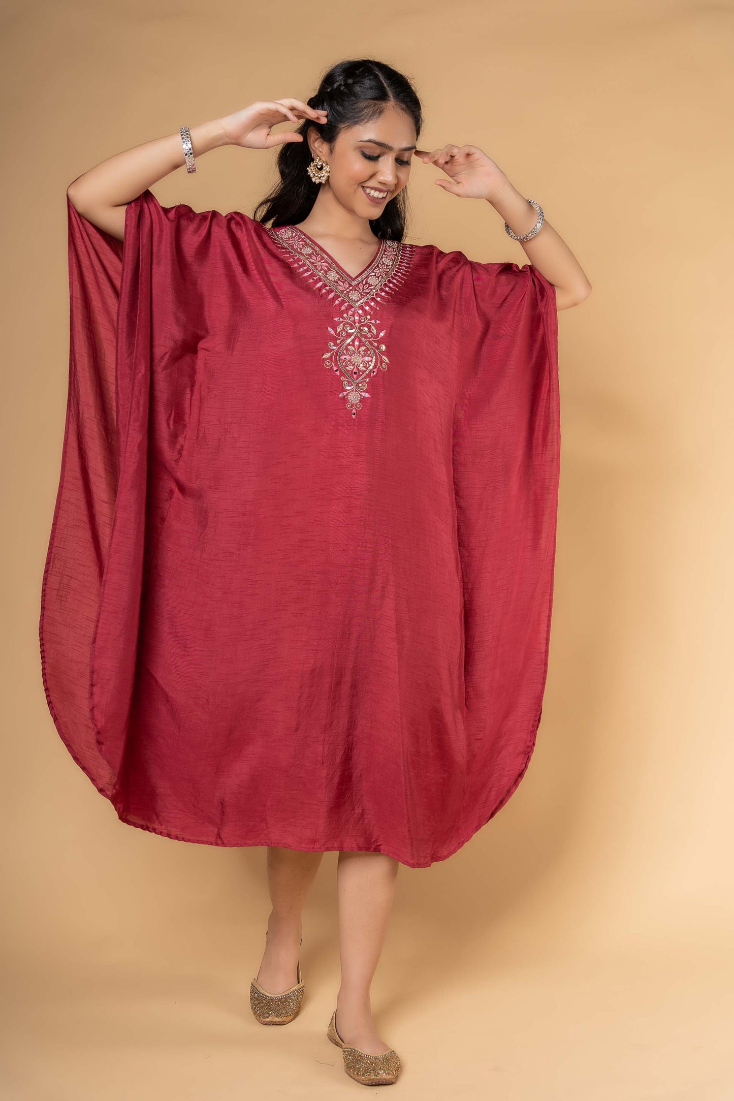 MAROON DOLA SILK KAFTAN-NVK325