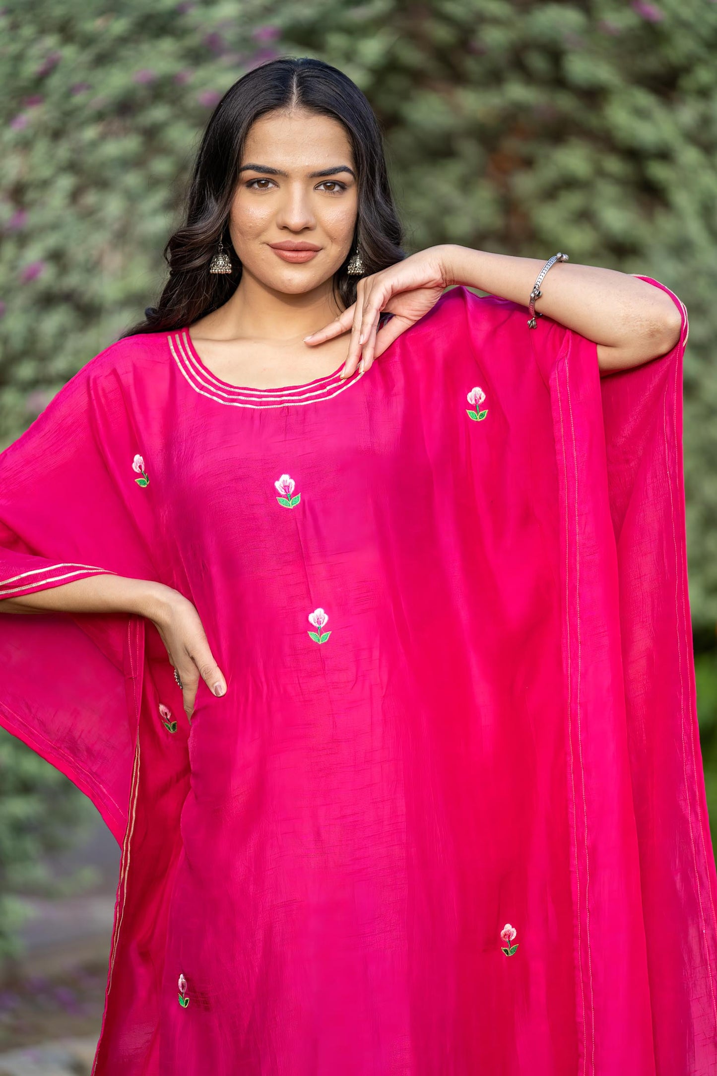 PINK EMBROIDERED DOLA SILK KAFTAN-NVK407