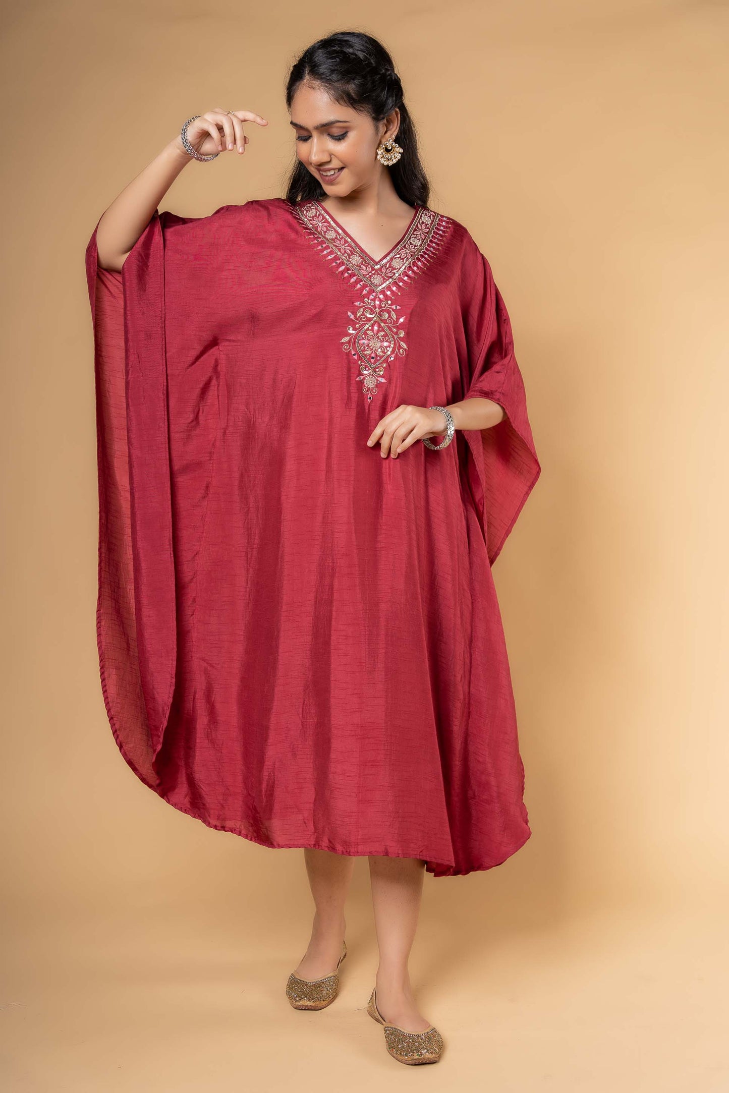 MAROON DOLA SILK KAFTAN-NVK325