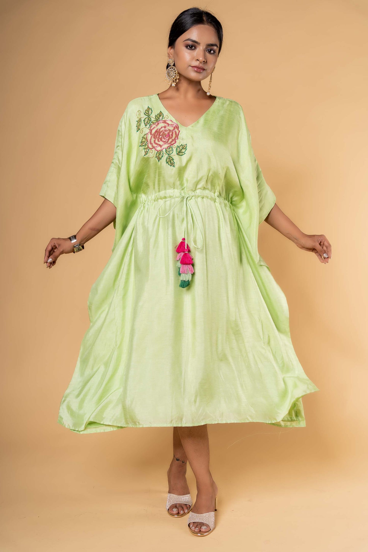 GOURD GREEN HAND WORK KAFTAN-NVK330