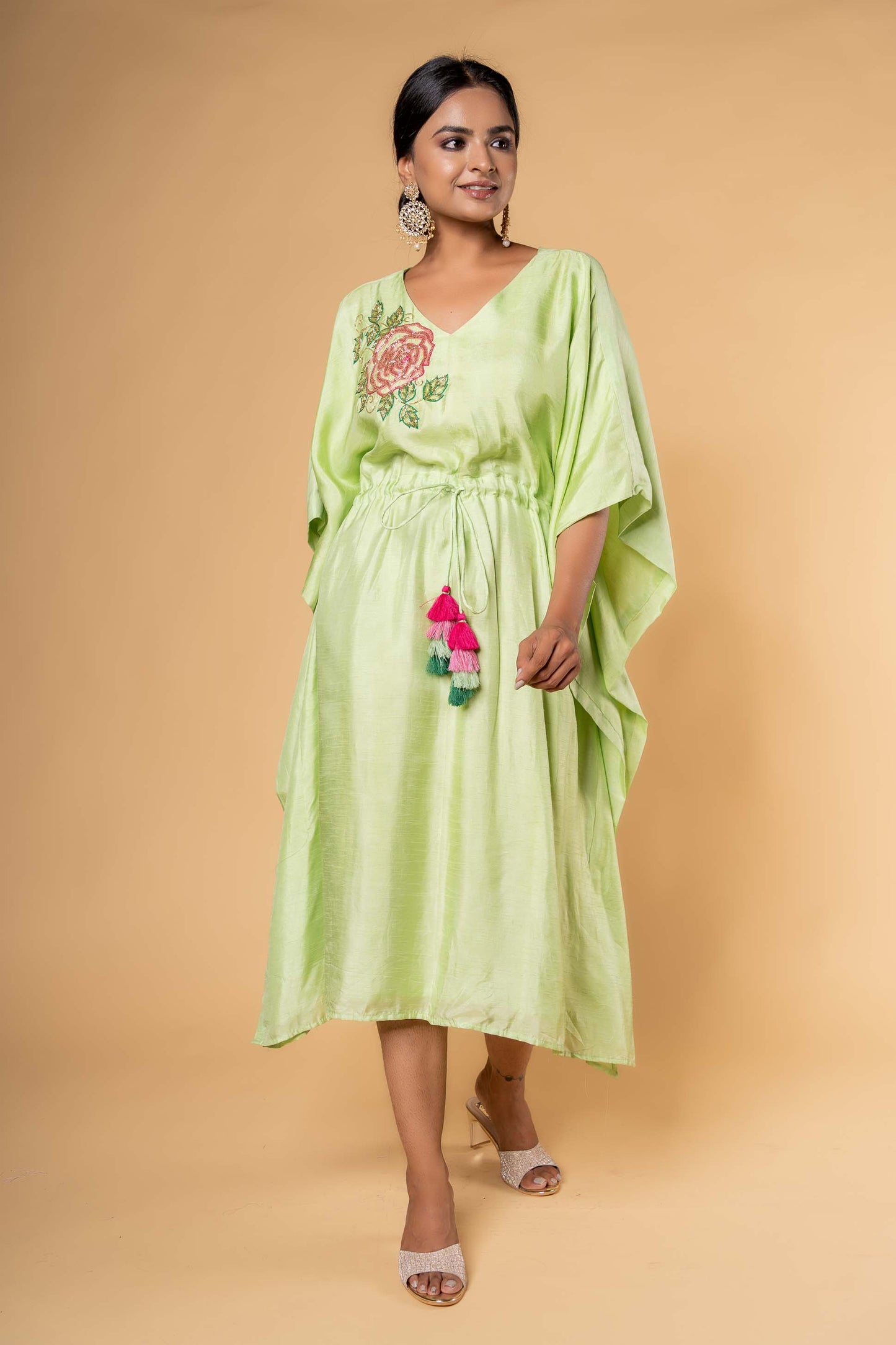 GOURD GREEN HAND WORK KAFTAN-NVK330