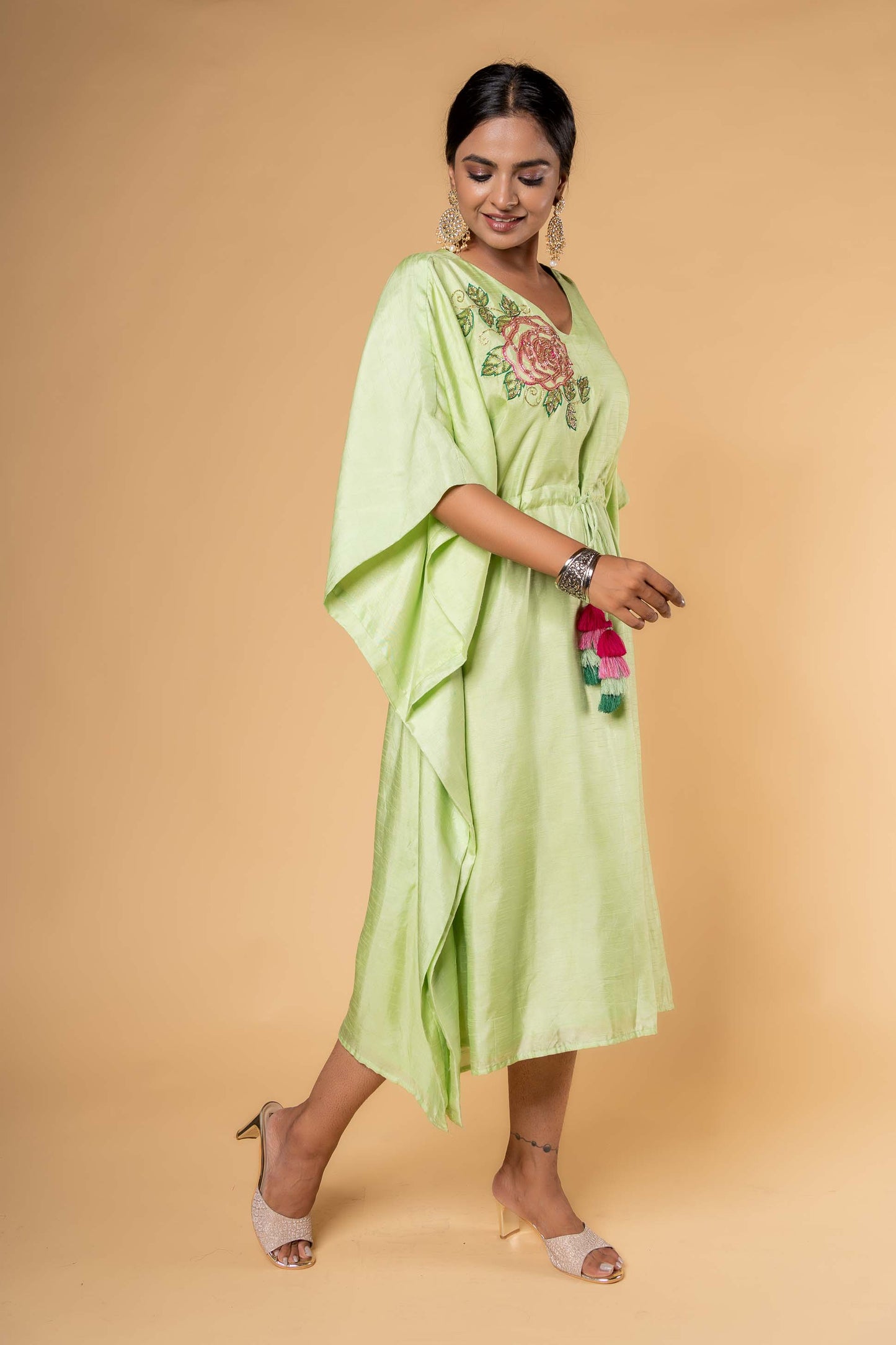 GOURD GREEN HAND WORK KAFTAN-NVK330