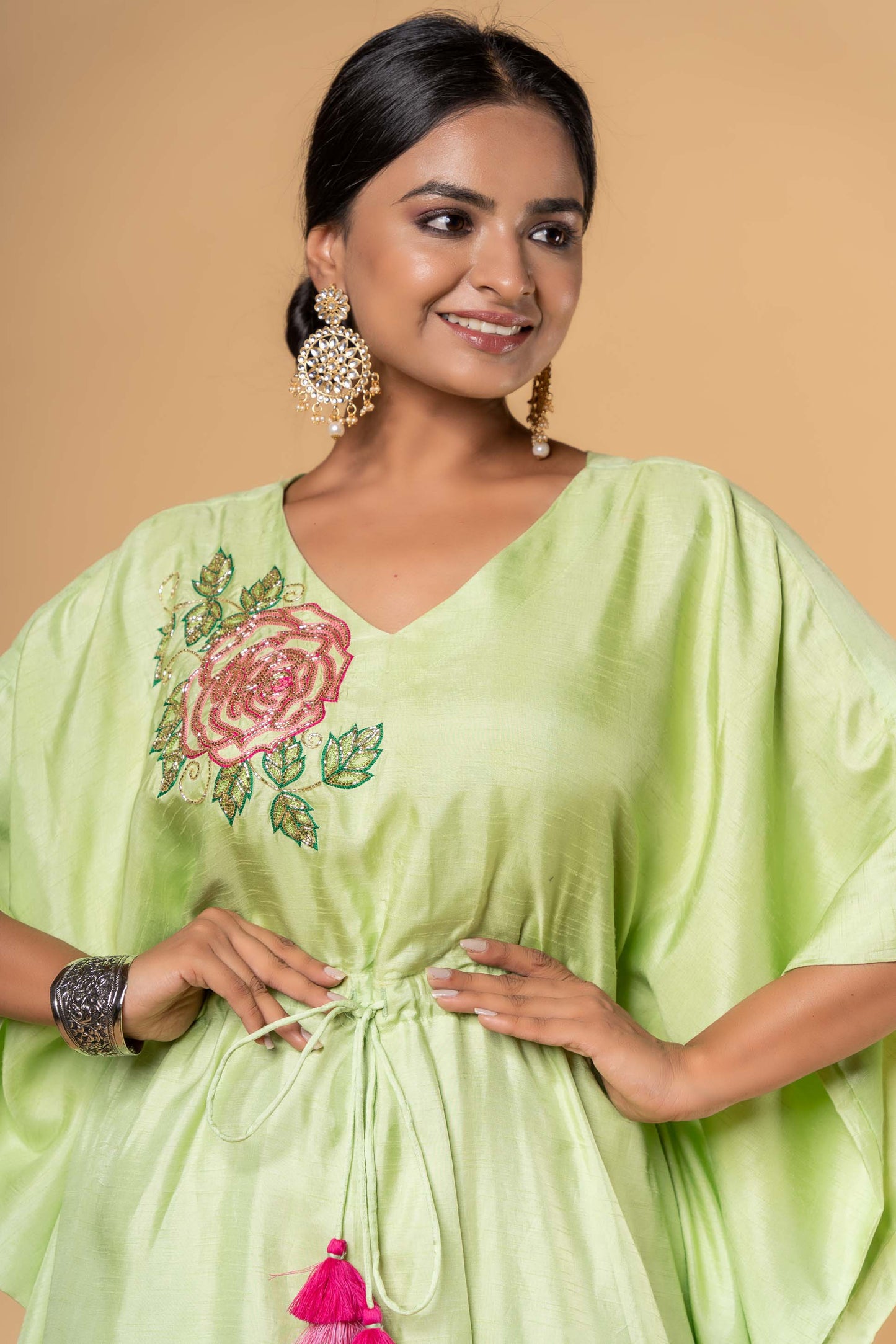 GOURD GREEN HAND WORK KAFTAN-NVK330