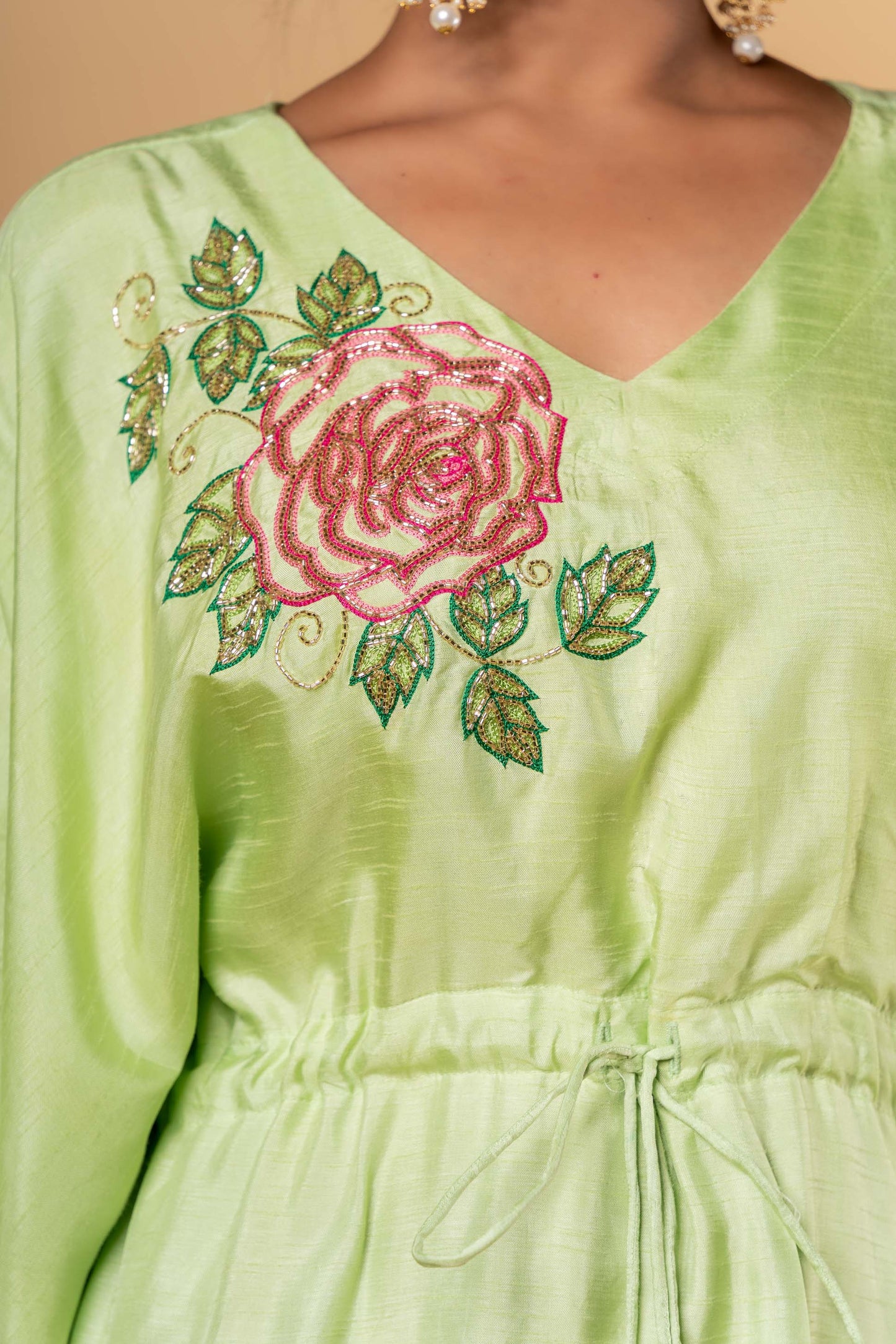 GOURD GREEN HAND WORK KAFTAN-NVK330