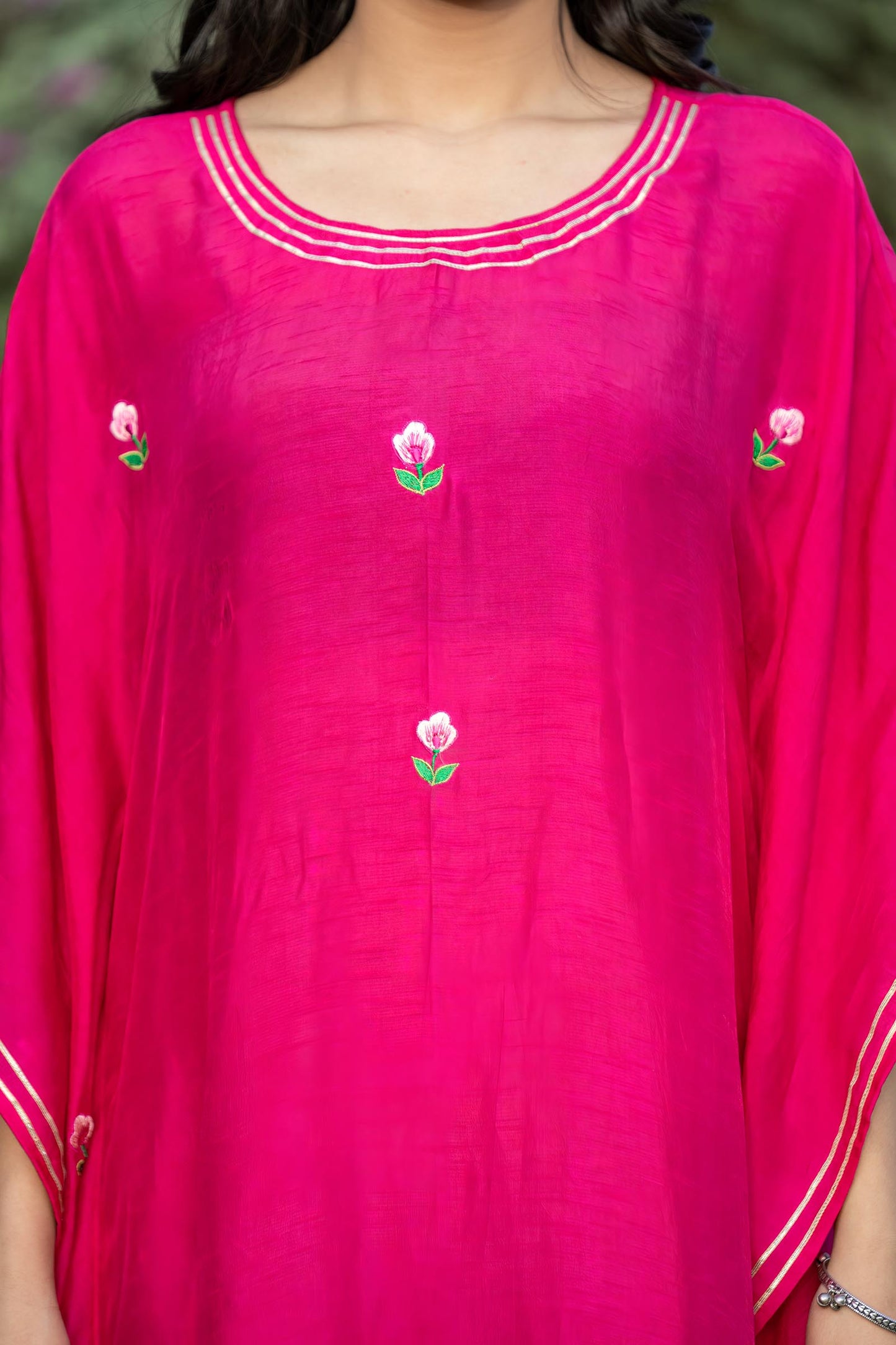 PINK EMBROIDERED DOLA SILK KAFTAN-NVK407