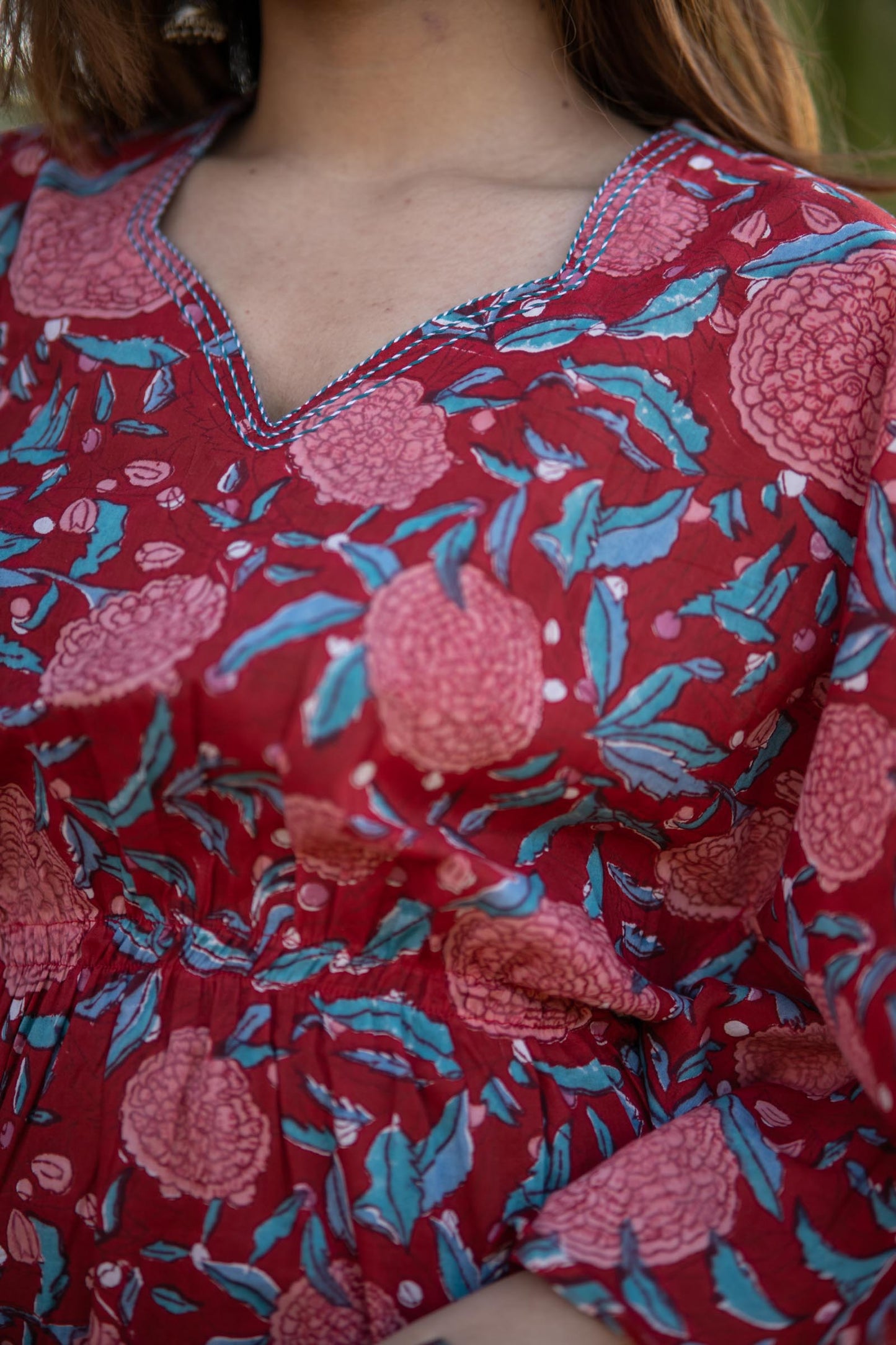 RED BLOCK PRINTED KAFTAN-NVK439