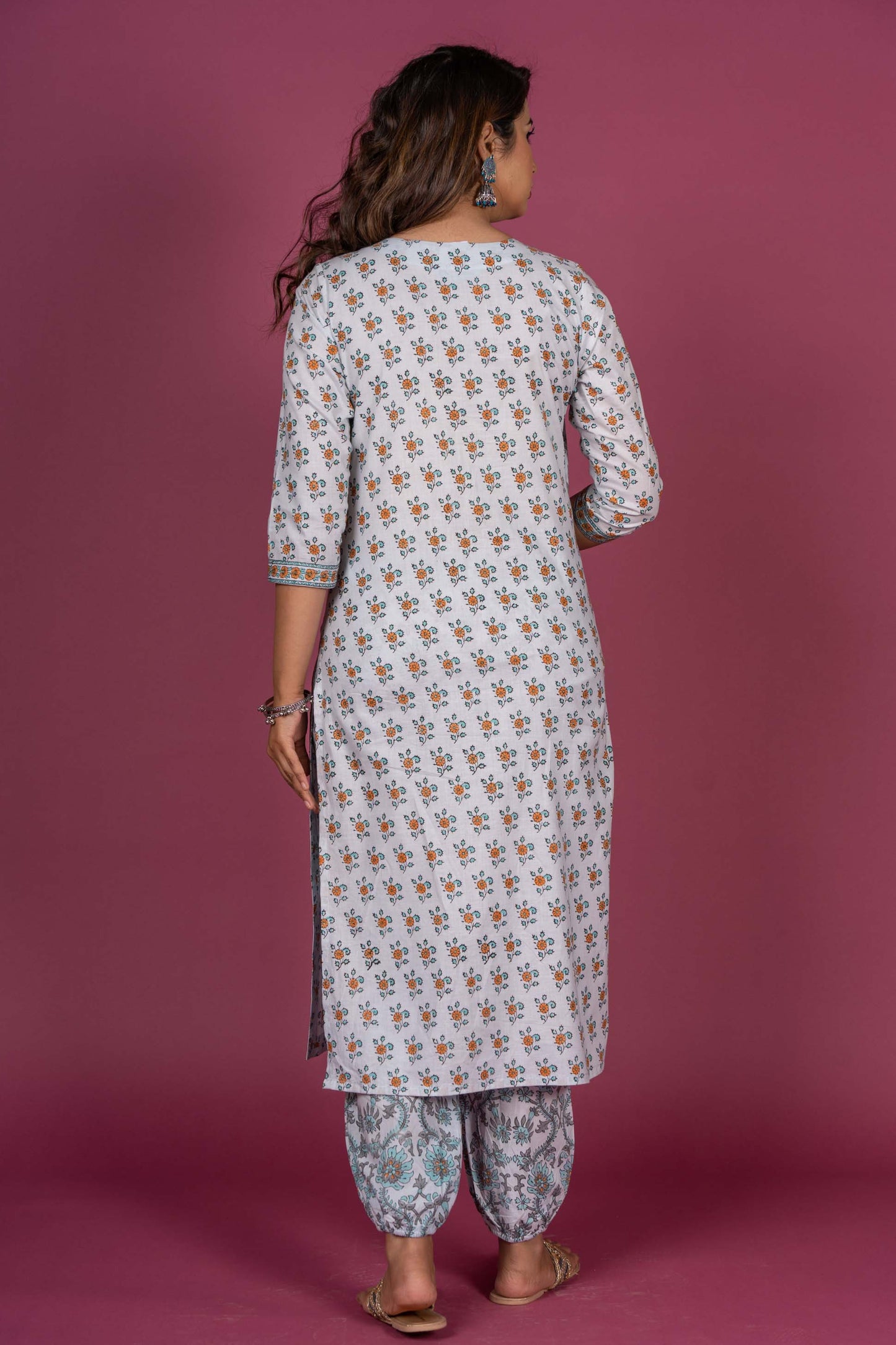 Mist Blue Floral Block Printed Kurta -KS330