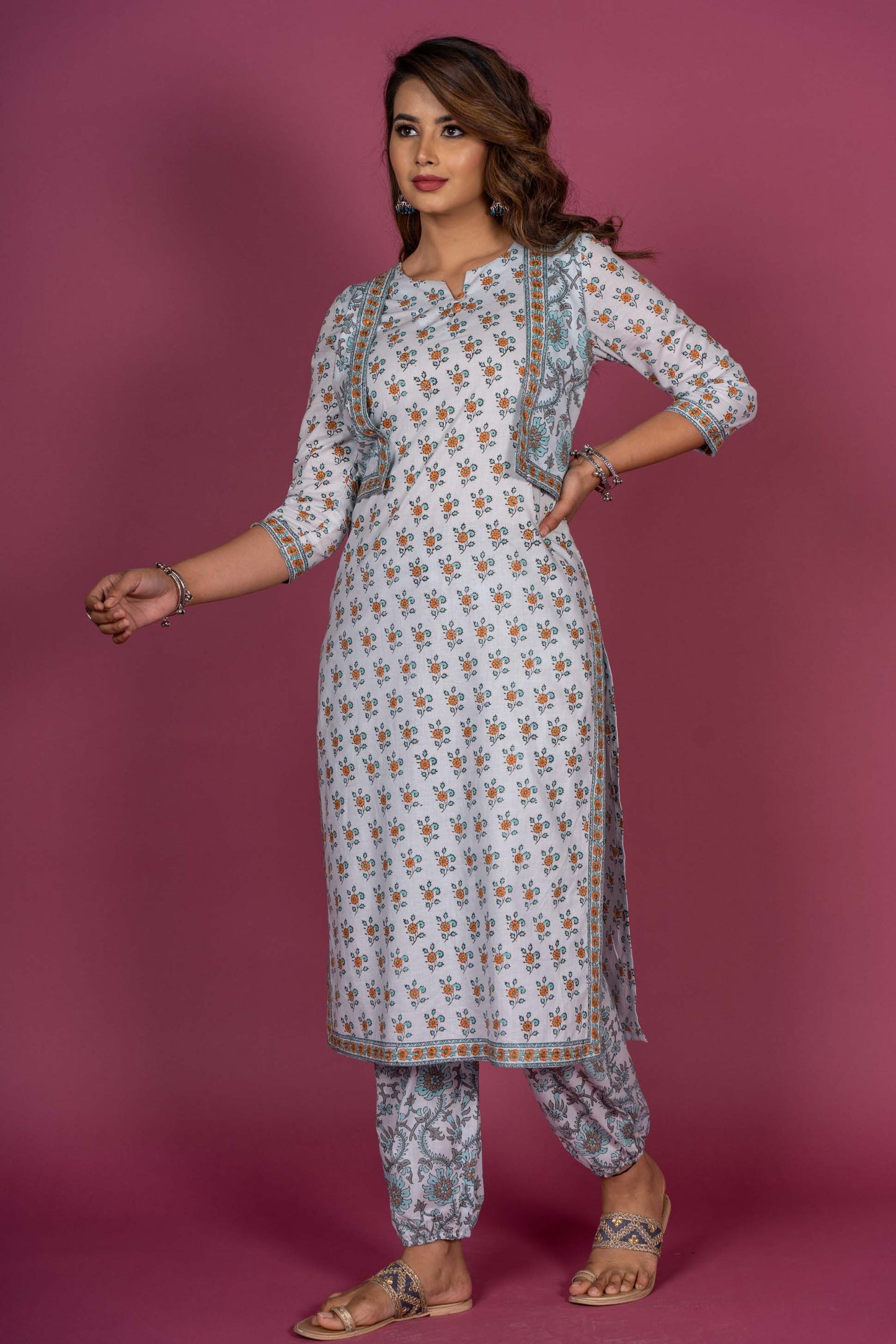 Aruba Blue Block Printed Kurta -KS390