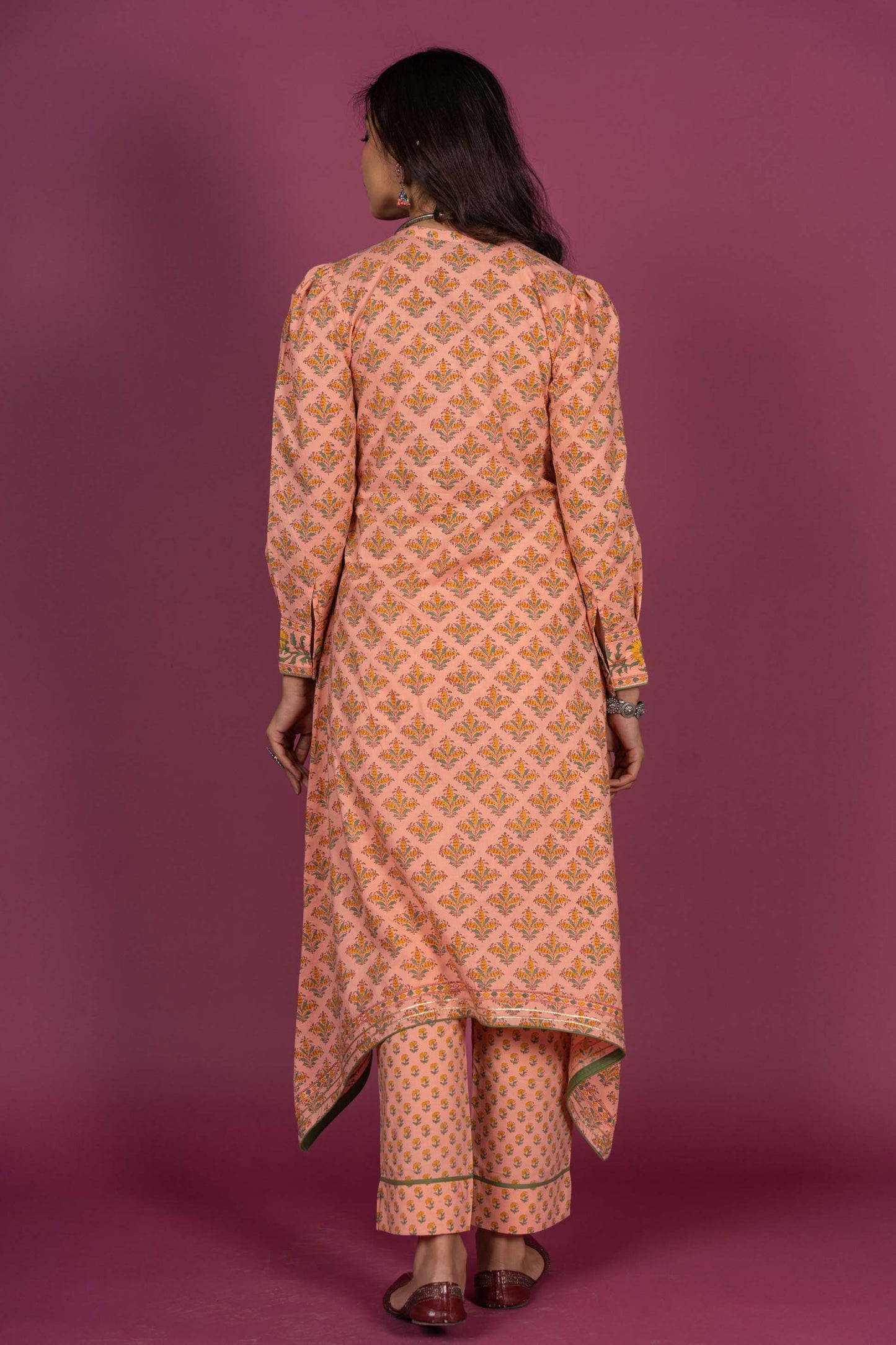 Nectar Peach Block Printed Kurta -KS362