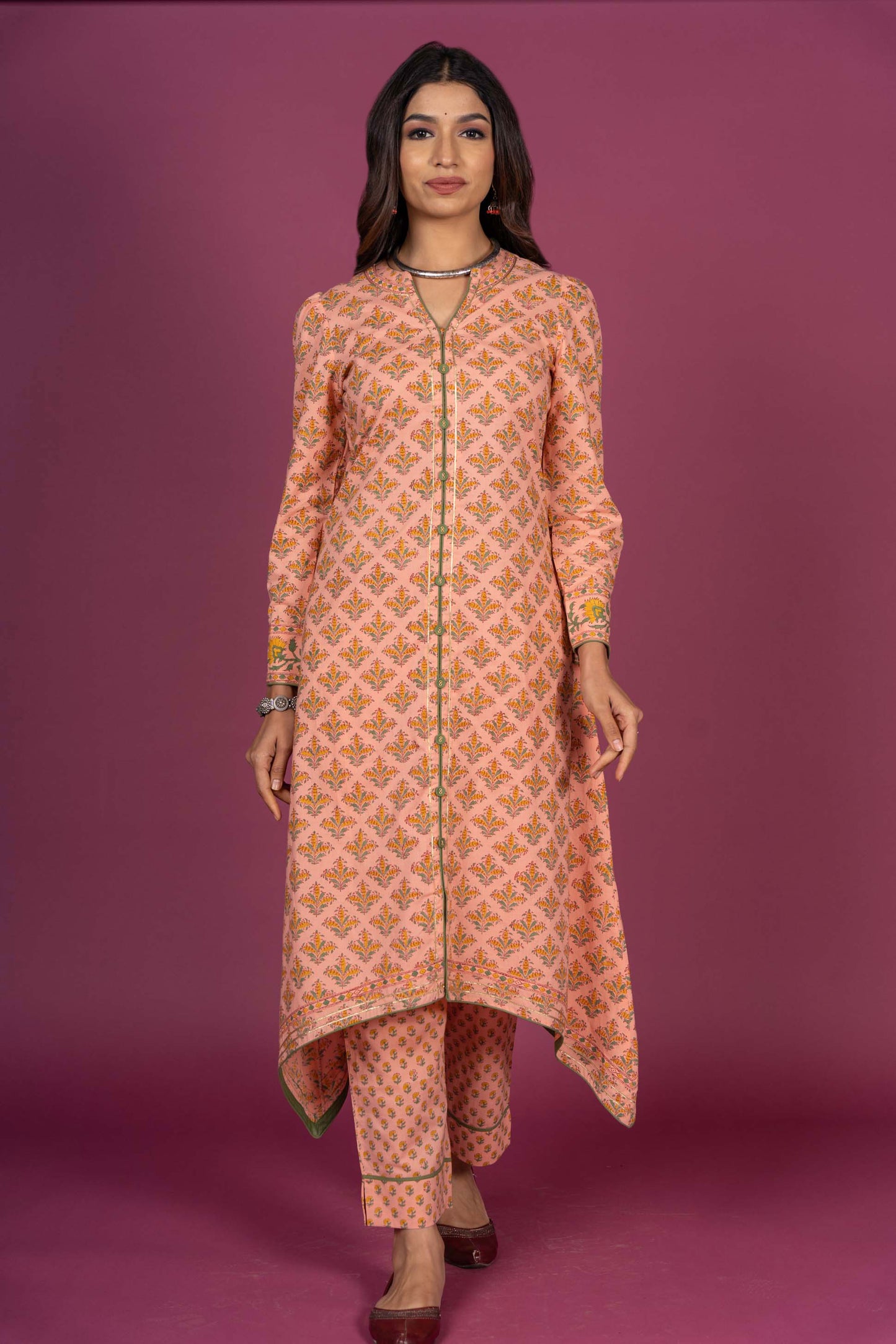 Nectar Peach Block Printed Kurta -KS362