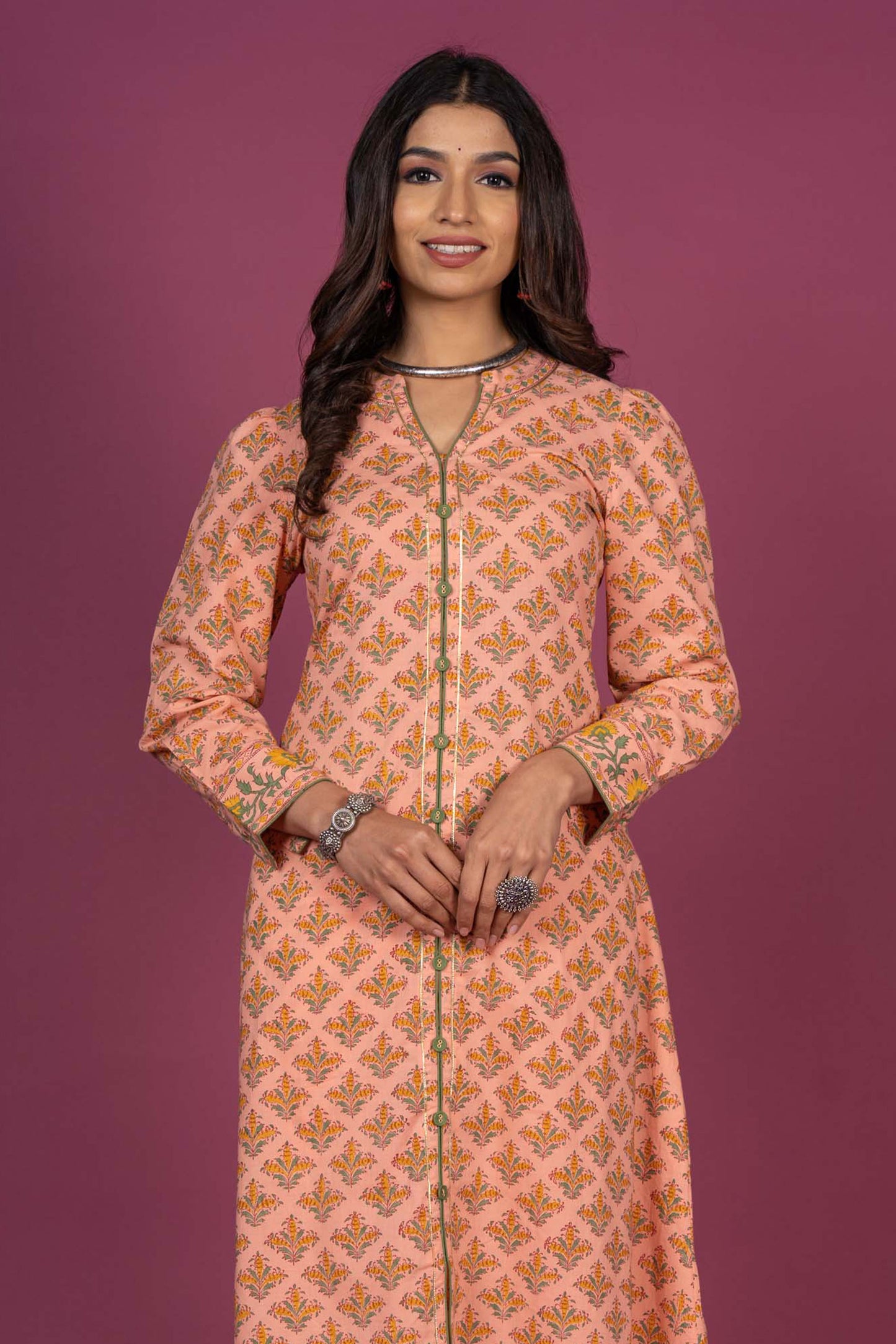 Nectar Peach Block Printed Kurta -KS362